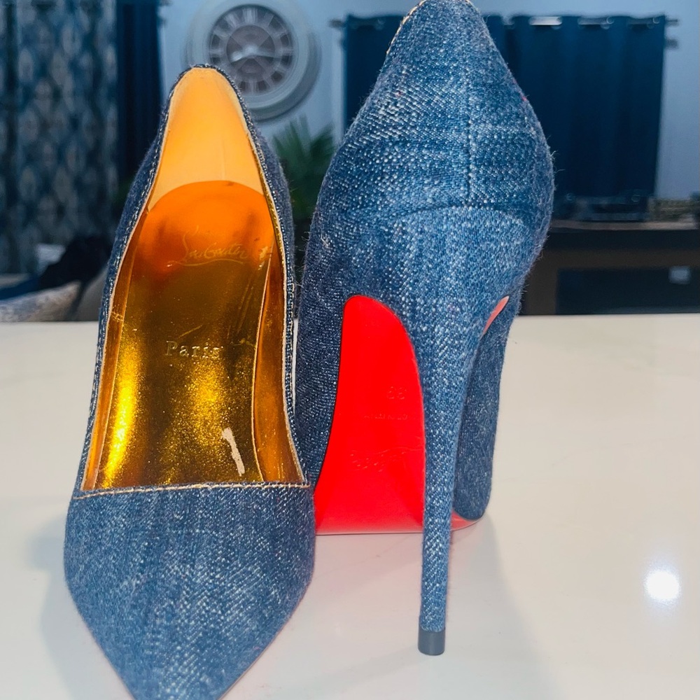 Christian Louboutin Blue Denim Heels with Red Soles